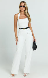 Koko Jumpsuit - Square Neck Halter Tailored Jumpsuit in White