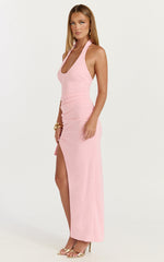 Lani Midi Dress - Scooped Neckline Draped Skirt Halter Dress in Pink