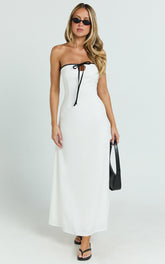 Lashara Midi Linen Blend Dress - Strapless Contrast Dress in White