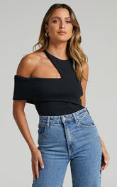 Lilah Top - Asymmetric Cut Out Top in Black