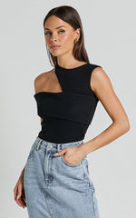Lilah Top - Asymmetric Cut Out Top in Black