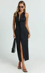 Lillibelle Midi Dress - Collared Button Down Bodycon Dress in Black