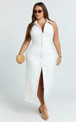 Lillibelle Midi Dress - Collared Button Down Bodycon Dress in Off White