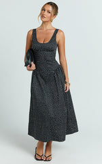 Lioness - Luna Rosa Midi Dress in Noir Polka
