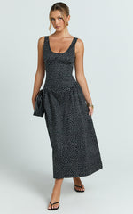 Lioness - Luna Rosa Midi Dress in Noir Polka