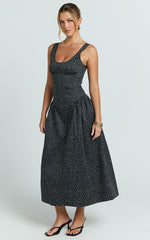 Lioness - Luna Rosa Midi Dress in Noir Polka