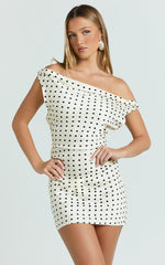 Lioness - Sweetheart Mini Dress in Cream Polka