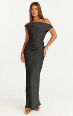 Lira Maxi Dress - One Shoulder Satin Dress in Black