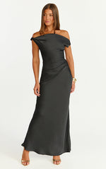 Lira Maxi Dress - One Shoulder Satin Dress in Black