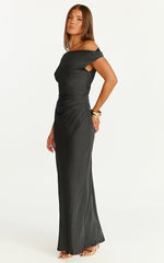 Lira Maxi Dress - One Shoulder Satin Dress in Black
