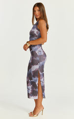 Loralie Midi Dress - Mesh High Neck Bodycon Dress in Blue Blur