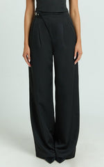 Luciana Pants - High Waist Crossover Belted Straight Leg Tailored Pants in Black