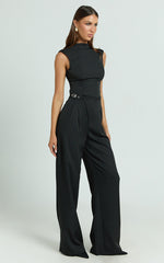 Luciana Pants - High Waist Crossover Belted Straight Leg Tailored Pants in Black