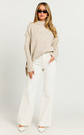 Luella Jumper - Oversized Turtle Neck Jumper in Oatmeal
