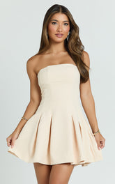 Luvy Mini Dress - Strapless Fit And Flare Dress in Cream
