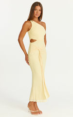 Mandy Midi Dress - Knot Detail Cut Out Mesh Dress in Lemon