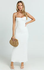 Marcelina Midi Dress - Sweetheart Neck Bodycon Dress in Off White