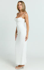 Marcelina Midi Dress - Sweetheart Neck Bodycon Dress in Off White