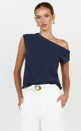 Marilou Top - Knit Off Shoulder Top in Navy