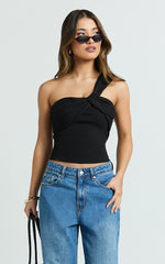 Maura Top - One Shoulder Twist Top in Black