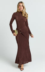 Maxime Midi Dress - Long Sleeve Twist Front Dress in Chocolate