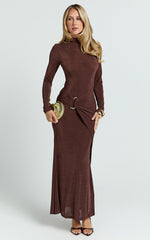 Maxime Midi Dress - Long Sleeve Twist Front Dress in Chocolate
