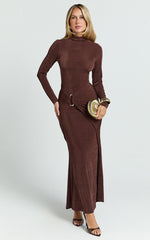 Maxime Midi Dress - Long Sleeve Twist Front Dress in Chocolate