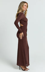 Maxime Midi Dress - Long Sleeve Twist Front Dress in Chocolate