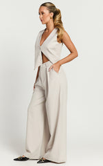Melinda Pants - Recycled Tailored High Waisted Pleated Wide Leg Pants in Stone