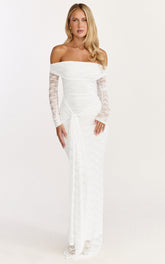 Melville Maxi Dress - Off Shoulder Long Sleeve Lace Dress in White