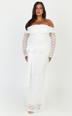 Melville Maxi Dress - Off Shoulder Long Sleeve Lace Dress in White