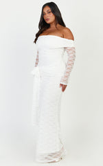 Melville Maxi Dress - Off Shoulder Long Sleeve Lace Dress in White