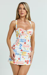 Mikayla Mini Linen Blend Dress - Sweetheart Ruched Bust Fitted Dress in Pomodoro Paradise