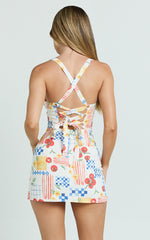 Mikayla Mini Linen Blend Dress - Sweetheart Ruched Bust Fitted Dress in Pomodoro Paradise