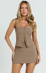 Mikey Top - Straight Neck Hook and Eye Corset Top in Mocha