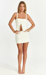 Mikey Mini Skirt - Mid Waisted Tailored A Line Skirt in Off White