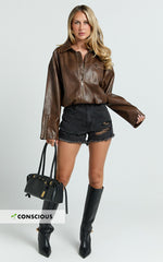 Mindae Shorts - Recycled Cotton Ripped Denim Shorts in Washed Black