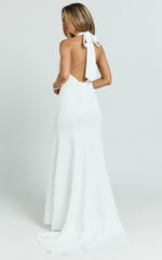 Miranda Maxi Dress - Plunge Halter Fit And Flare Dress in Off White