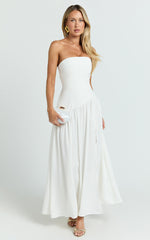 Nadiane Midi Dress - Strapless Asymmetric Drop Waist Dress in Off White