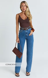 Nessa Jeans - High Waist Straight Leg Jeans in Dark Blue Wash