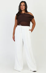 Nicole Pants - High Waist Elasticated Gathered Waist Wide Leg Pants in White