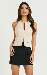 Nina Top - Double Zip Fitted Sleeveless Top in Cream