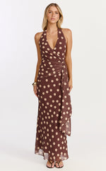 Nola Midi Dress - Polkadot Halter Dress in Choc Polka