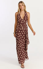 Nola Midi Dress - Polkadot Halter Dress in Choc Polka
