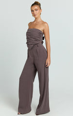 Norma Pants - High Waist Linen Blend Wide Leg Pants in Mushroom