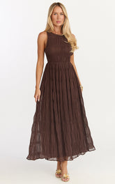 Paloma Midi Dress - Ruched Shift Dress in Chocolate