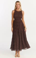 Paloma Midi Dress - Ruched Shift Dress in Chocolate
