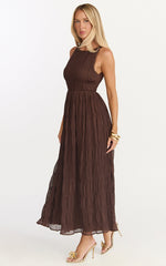 Paloma Midi Dress - Ruched Shift Dress in Chocolate