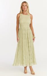 Paloma Midi Dress - Ruched Shift Dress in Sage