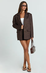 Priscilla Jacket - Faux Suede Relaxed Fit Jacket in Dark Chocolate